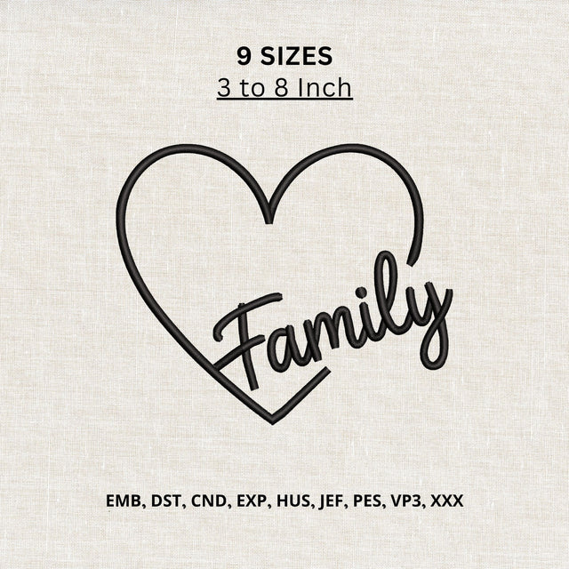 Family Heart Machine Embroidery Design – Family Love Script Heart Embroidery File Embroidery/Applique DESIGNS PatternFeed8 