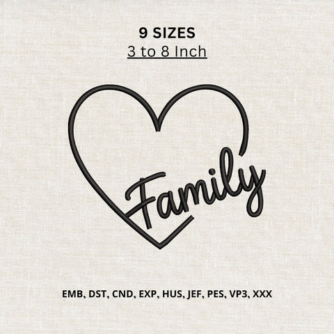 Family Heart Machine Embroidery Design – Family Love Script Heart Embroidery File Embroidery/Applique DESIGNS PatternFeed8 