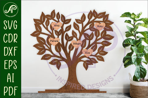 Family heart tree stand, laser cut file, family name tree SVG APInspireddesigns 
