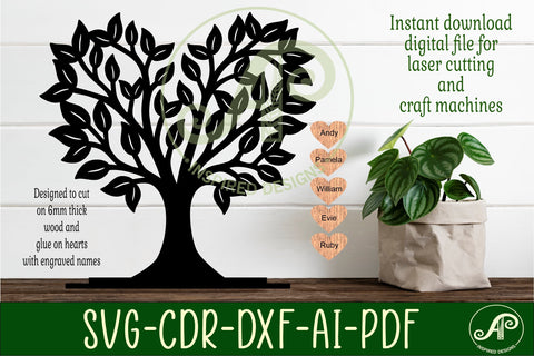 Family heart tree stand, laser cut file, family name tree SVG APInspireddesigns 
