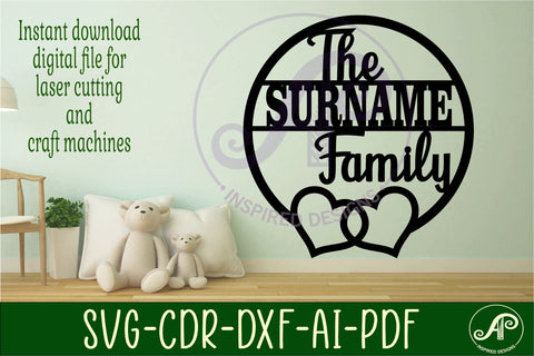 Family hearts suname sign svg laser cut template SVG APInspireddesigns 
