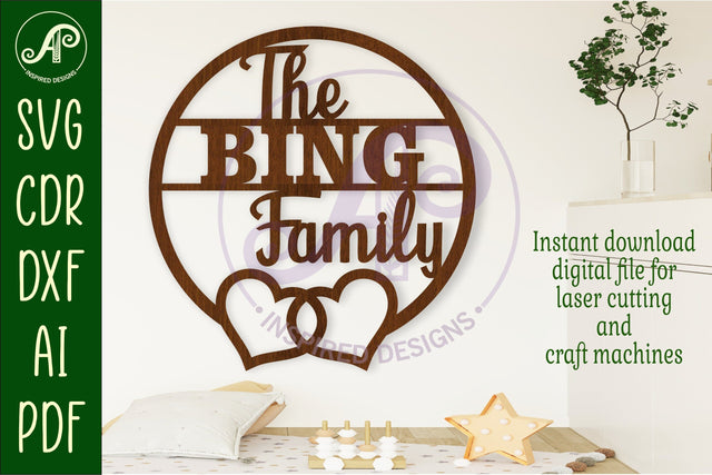 Family hearts suname sign svg laser cut template SVG APInspireddesigns 