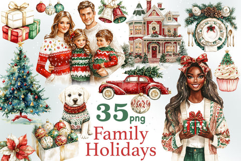 Family Holidays Clipart | Cute Christmas Graphics PNG Bundle SVG GlamArtZhanna 