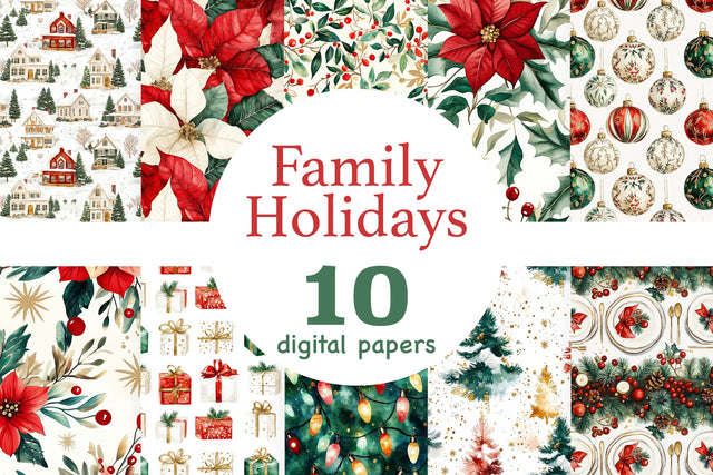 Family Holidays Digital Paper | Traditional Xmas Background Digital Pattern GlamArtZhanna 