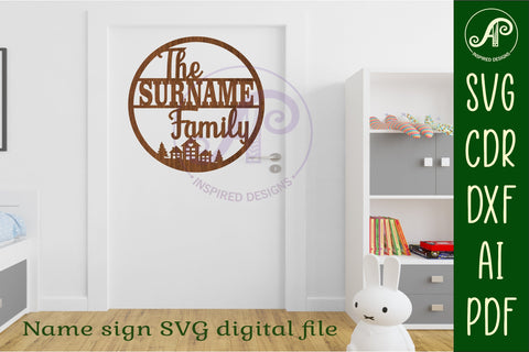Family houses suname sign svg laser cut template SVG APInspireddesigns 