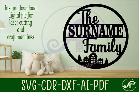 Family houses suname sign svg laser cut template SVG APInspireddesigns 