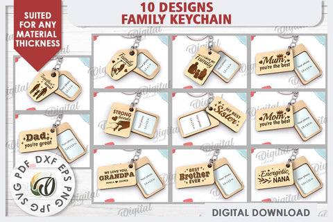 Family Keychains Laser Cut Bundle. Personalized Keychains SVG Evgenyia Guschina 