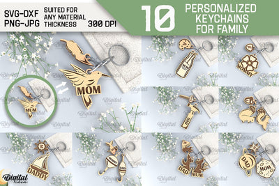 Family Keychains SVG Bundle. Personalized Keychains for Family Laser Cut SVG Evgenyia Guschina 