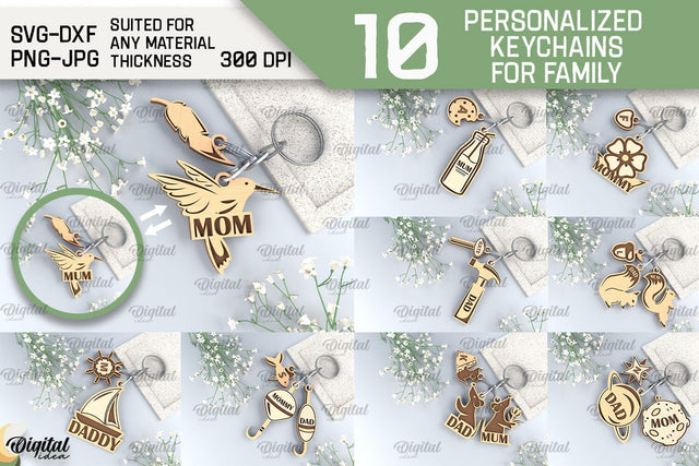 Family Keychains SVG Bundle. Personalized Keychains for Family Laser Cut SVG Evgenyia Guschina 