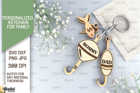 Family Keychains SVG Bundle. Personalized Keychains for Family Laser Cut SVG Evgenyia Guschina 