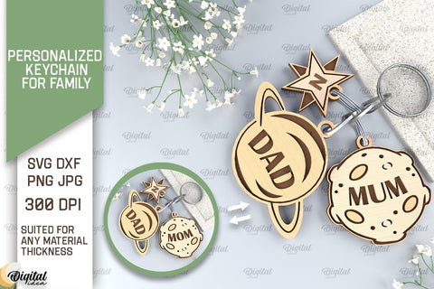 Family Keychains SVG Bundle. Personalized Keychains for Family Laser Cut SVG Evgenyia Guschina 