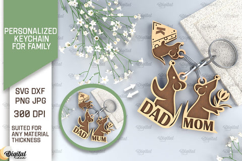 Family Keychains SVG Bundle. Personalized Keychains for Family Laser Cut SVG Evgenyia Guschina 