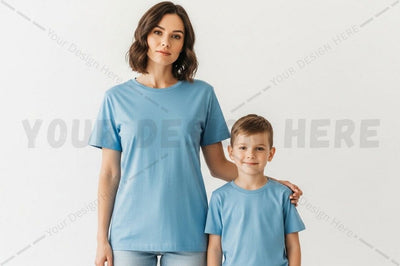 Family matching light blue t-shirt set Mock Up Photo Regulrcrative 