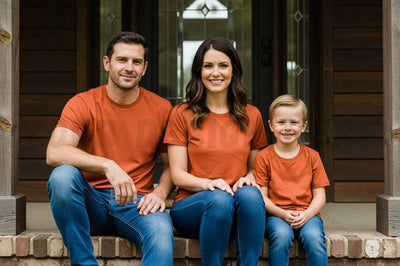 Family matching orange t-shirt set Mock Up Photo Regulrcrative 