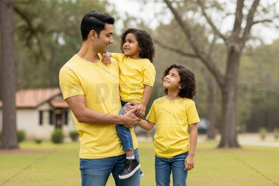 Family matching yellow t-shirt set Mock Up Photo Regulrcrative 