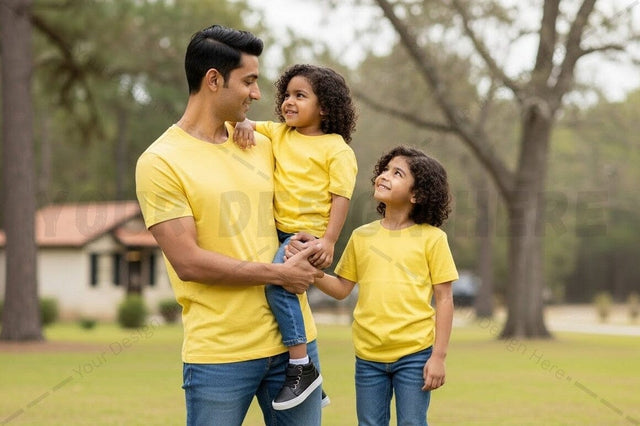 Family matching yellow t-shirt set Mock Up Photo Regulrcrative 