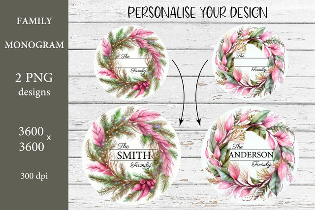 Family Monogram Names. Christmas Wreath PNG Sublimation Olga Terlyanskaya 