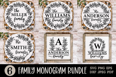 Family Monogram SVG Bundle with 6 Farmhouse Style Round Signs - So Fontsy