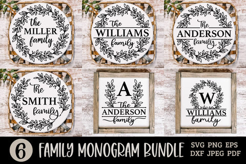 Family Monogram SVG Bundle with 6 Farmhouse Style Round Signs SVG Shine Green Art 