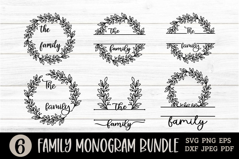 Family Monogram SVG Bundle with 6 Farmhouse Style Round Signs - So Fontsy