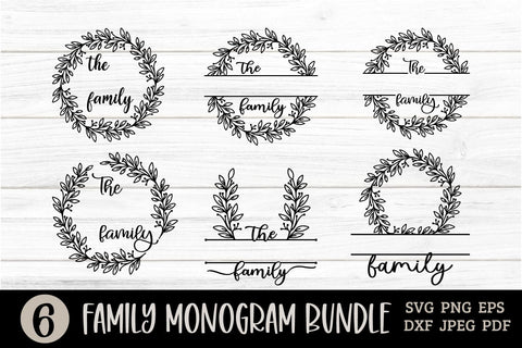 Family Monogram SVG Bundle with 6 Farmhouse Style Round Signs SVG Shine Green Art 