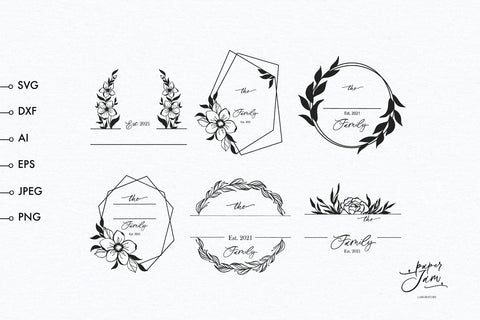 Family monogram svg Split monogram svg Floral monogram svg SVG Paperjamlab 