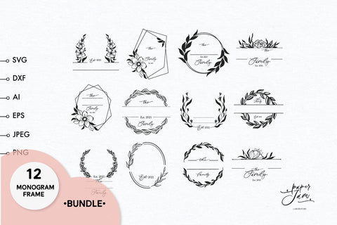 Family monogram svg Split monogram svg Floral monogram svg SVG Paperjamlab 