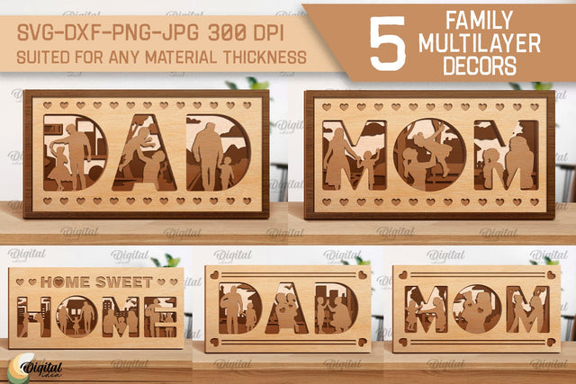 Family Multilayer Decor SVG Bundle. Family Laser Cut SVG Evgenyia Guschina 