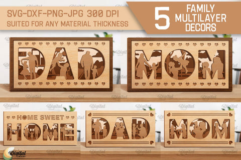Family Multilayer Decor SVG Bundle. Family Laser Cut SVG Evgenyia Guschina 