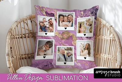 Family Photo Frame Pillow Siblomation - Marble Pillow Cover Sublimation OrangeBrushStudio 