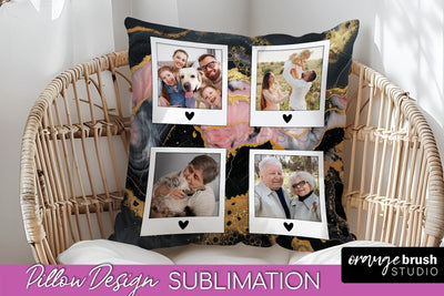 Family Photo Frame Pillow Siblomation - Marble Pillow Cover Sublimation OrangeBrushStudio 