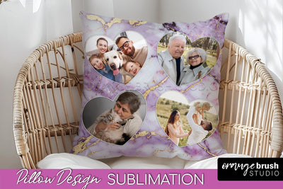 Family Photo Frame Pillow Siblomation - Marble Pillow Cover Sublimation OrangeBrushStudio 