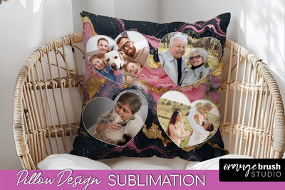 Family Photo Frame Pillow Siblomation - Marble Pillow Cover Sublimation OrangeBrushStudio 