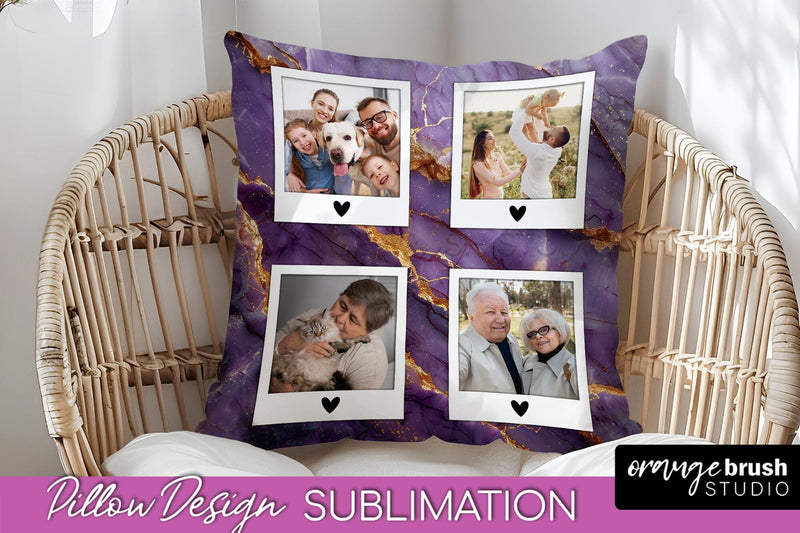 Family Photo Frame Pillow Siblomation - Marble Pillow Cover Sublimation OrangeBrushStudio 
