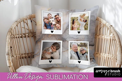 Family Photo Frame Pillow Siblomation - Marble Pillow Cover Sublimation OrangeBrushStudio 