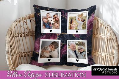 Family Photo Frame Pillow Siblomation - Marble Pillow Cover Sublimation OrangeBrushStudio 