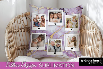 Family Photo Frame Pillow Siblomation - Marble Pillow Cover Sublimation OrangeBrushStudio 