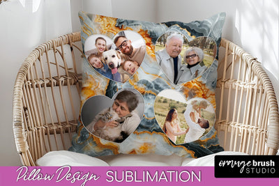 Family Photo Frame Pillow Siblomation - Marble Pillow Cover Sublimation OrangeBrushStudio 