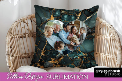 Family Photo Frame Pillow Siblomation - Marble Pillow Cover Sublimation OrangeBrushStudio 