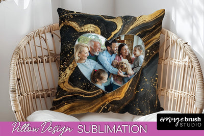Family Photo Frame Pillow Siblomation - Marble Pillow Cover Sublimation OrangeBrushStudio 