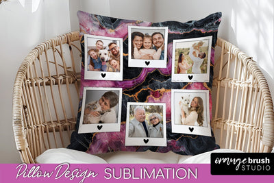 Family Photo Frame Pillow Siblomation - Marble Pillow Cover Sublimation OrangeBrushStudio 