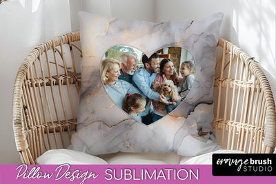 Family Photo Frame Pillow Siblomation - Marble Pillow Cover Sublimation OrangeBrushStudio 
