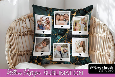 Family Photo Frame Pillow Siblomation - Marble Pillow Cover Sublimation OrangeBrushStudio 
