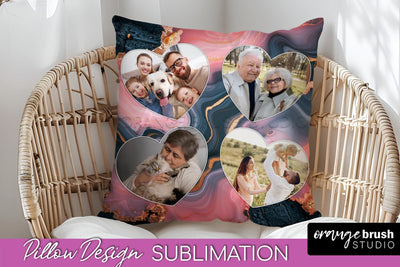 Family Photo Frame Pillow Siblomation - Marble Pillow Cover Sublimation OrangeBrushStudio 