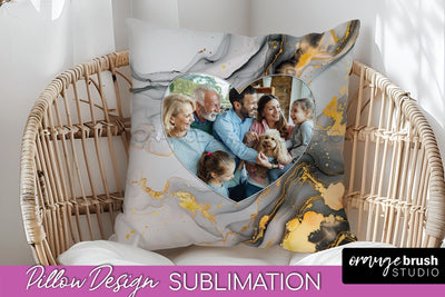 Family Photo Frame Pillow Siblomation - Marble Pillow Cover Sublimation OrangeBrushStudio 