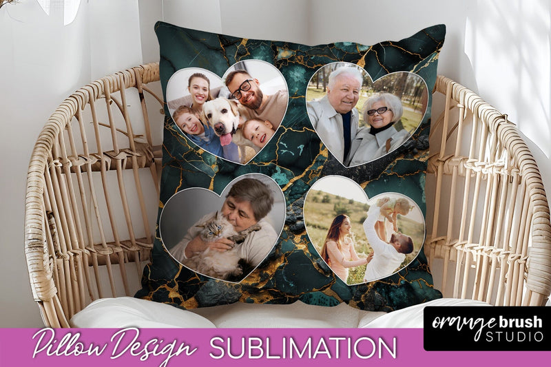 Family Photo Frame Pillow Siblomation - Marble Pillow Cover Sublimation OrangeBrushStudio 