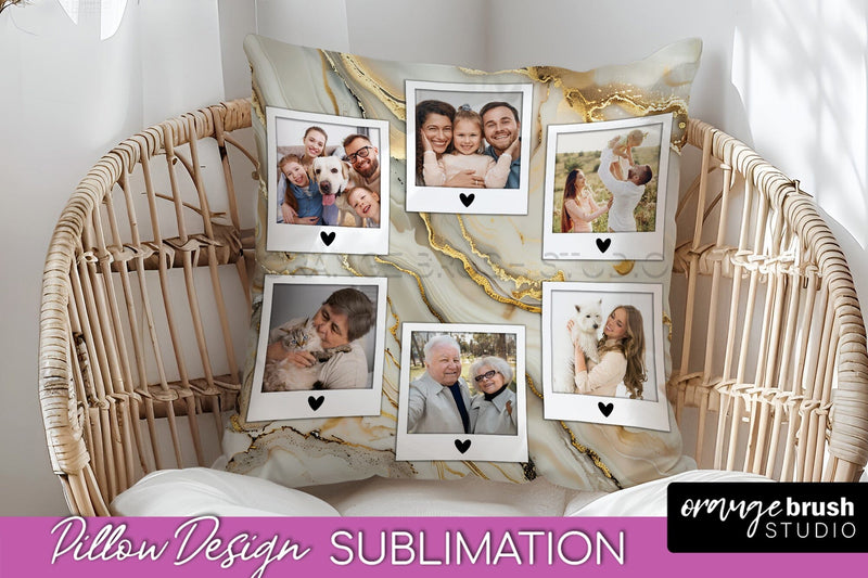 Family Photo Frame Pillow Siblomation - Marble Pillow Cover Sublimation OrangeBrushStudio 