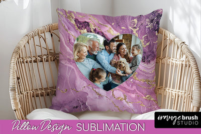 Family Photo Frame Pillow Siblomation - Marble Pillow Cover Sublimation OrangeBrushStudio 
