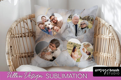 Family Photo Frame Pillow Siblomation - Marble Pillow Cover Sublimation OrangeBrushStudio 