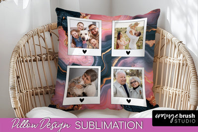 Family Photo Frame Pillow Siblomation - Marble Pillow Cover Sublimation OrangeBrushStudio 